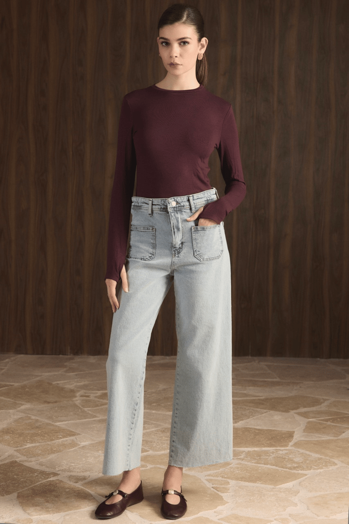 Balıkçı Yaka Basic Body - Bordo
