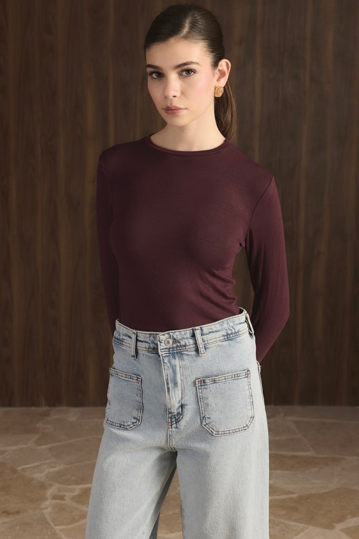 Balıkçı Yaka Basic Body - Bordo