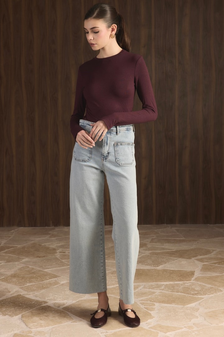 Balıkçı Yaka Basic Body - Bordo