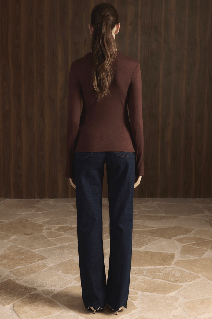 Balıkçı Yaka Basic Body - Kahve
