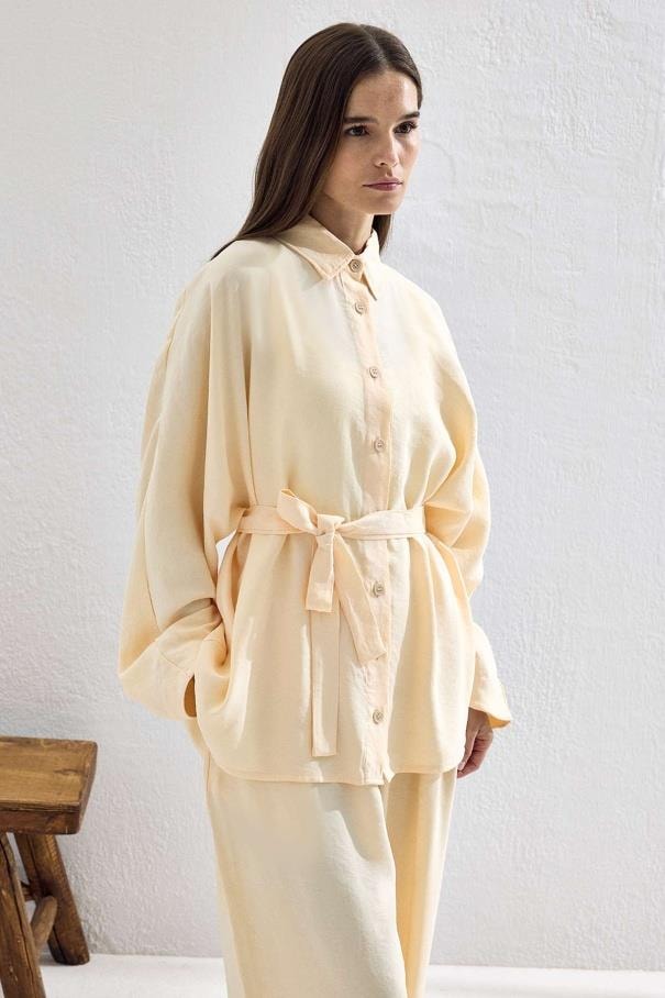Basic Oversize Pantolon Takım - Krem