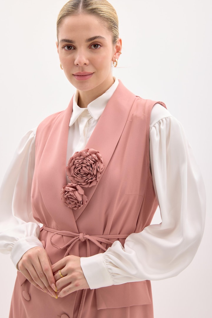 Basic Yelek Takım - Pudra