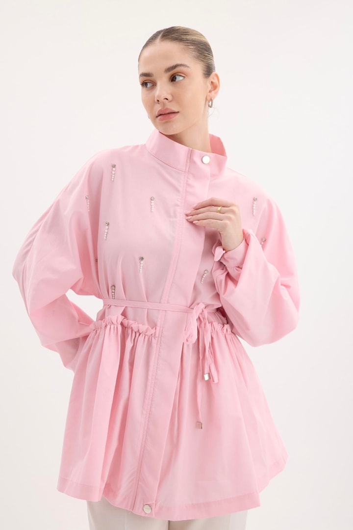 Bedia Büzgülü Dacron Gömlek - Pembe