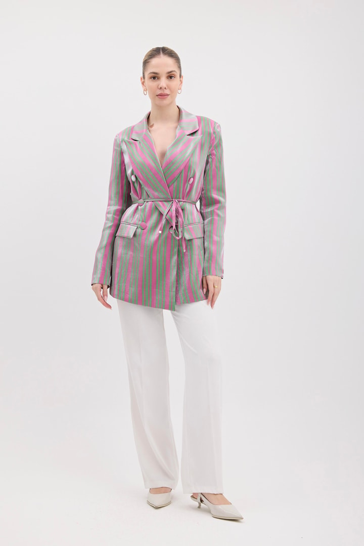 Bellamy Çizgili Business Ceket - Fuşya