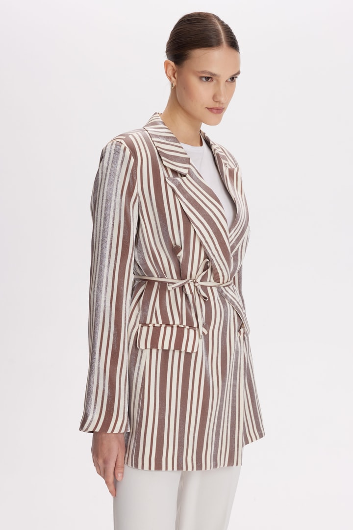 Bellamy Çizgili Business Ceket - Kahve