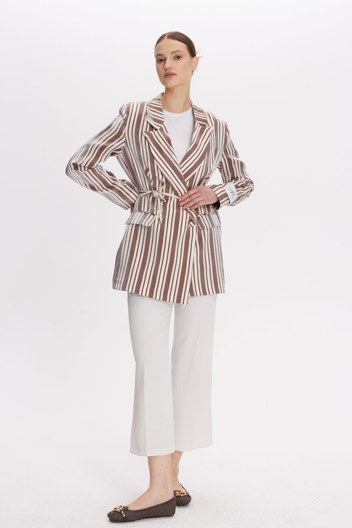Bellamy Çizgili Business Ceket - Kahve