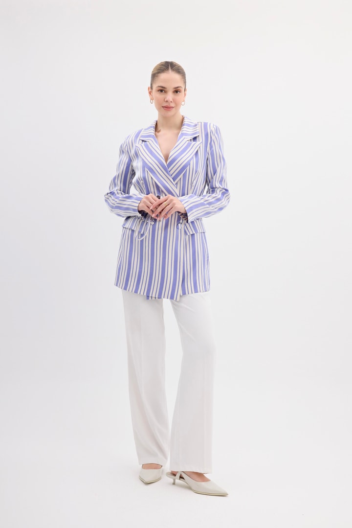Bellamy Çizgili Business Ceket - Mavi