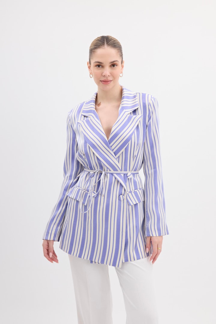 Bellamy Çizgili Business Ceket - Mavi
