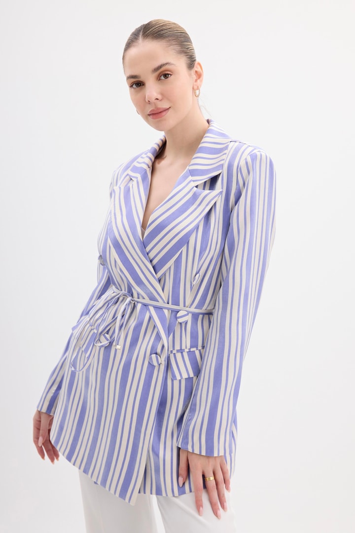 Bellamy Çizgili Business Ceket - Mavi