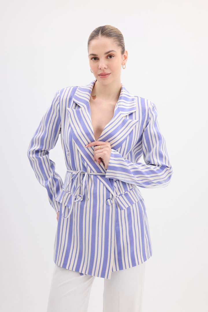 Bellamy Çizgili Business Ceket - Mavi
