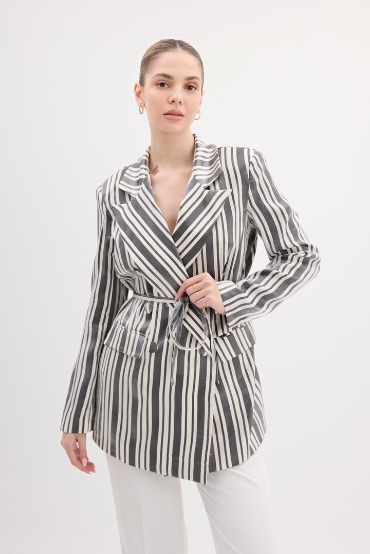 Bellamy Çizgili Business Ceket - Siyah