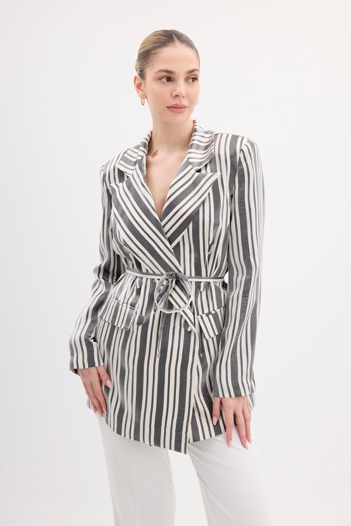 Bellamy Çizgili Business Ceket - Siyah