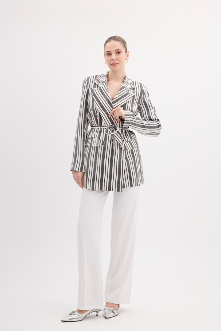Bellamy Çizgili Business Ceket - Siyah