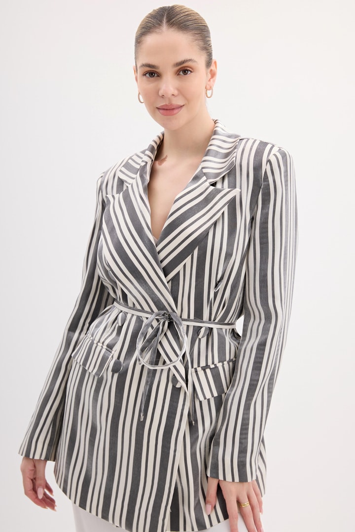 Bellamy Çizgili Business Ceket - Siyah
