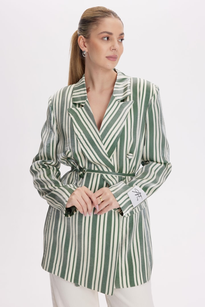 Bellamy Çizgili Business Ceket - Yeşil