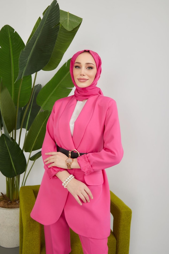 Betto Astarlı Tek Düğmeli Ceket - Fuşya