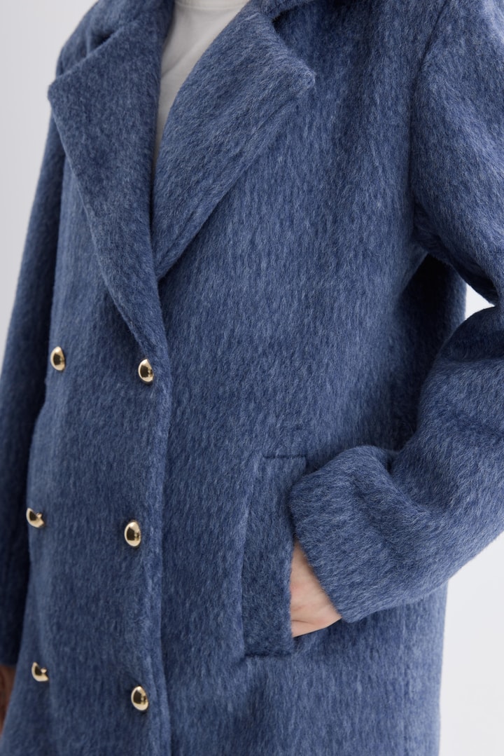 Blazer Düğmeli Kaşe Ceket - Lacivert