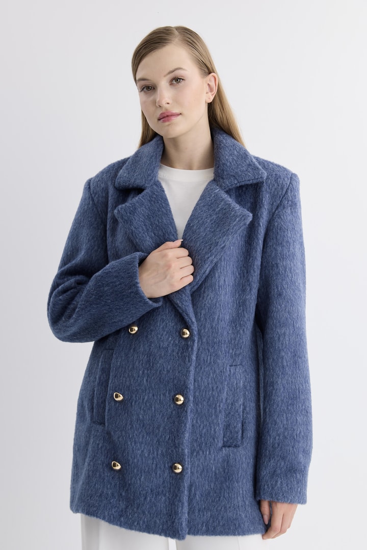 Blazer Düğmeli Kaşe Ceket - Lacivert
