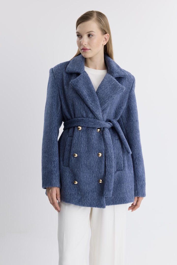 Blazer Düğmeli Kaşe Ceket - Lacivert