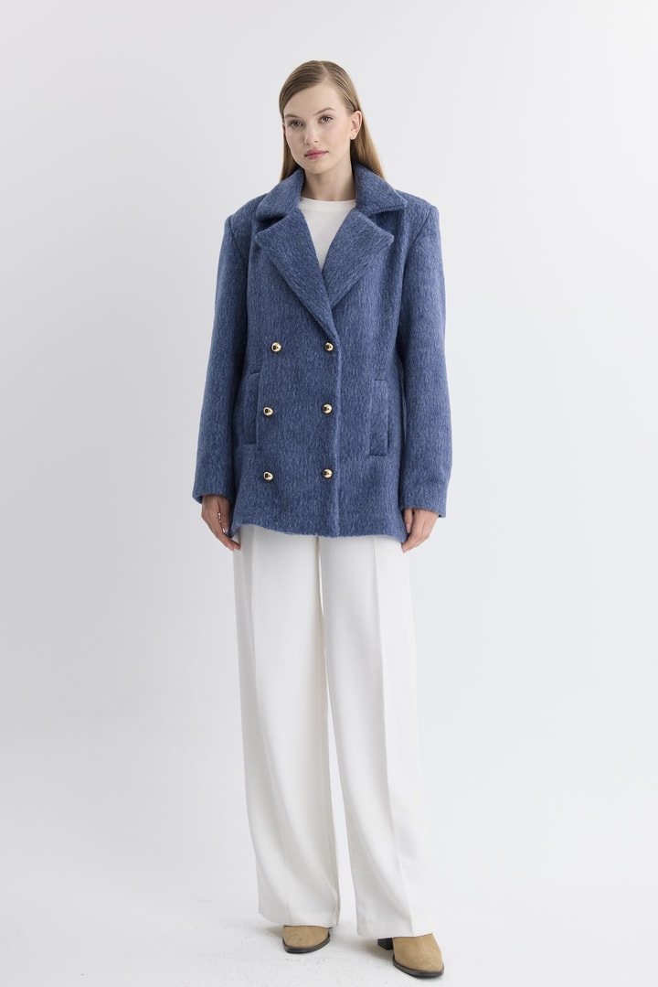 Blazer Düğmeli Kaşe Ceket - Lacivert