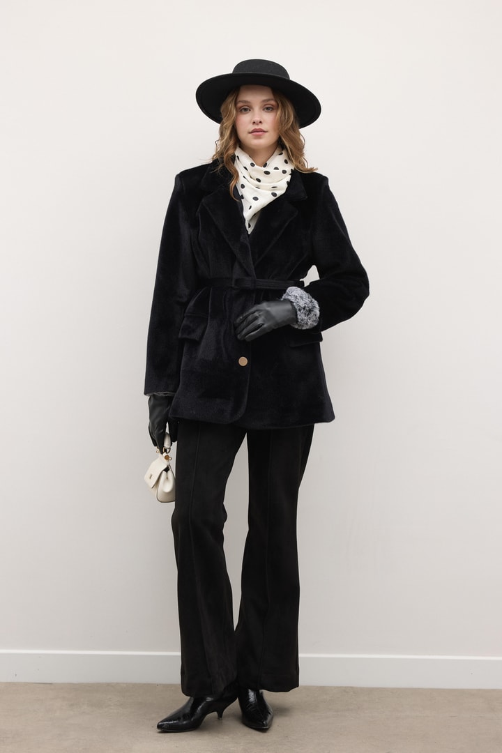 Blazer Goldfox Kemerli Ceket - Siyah