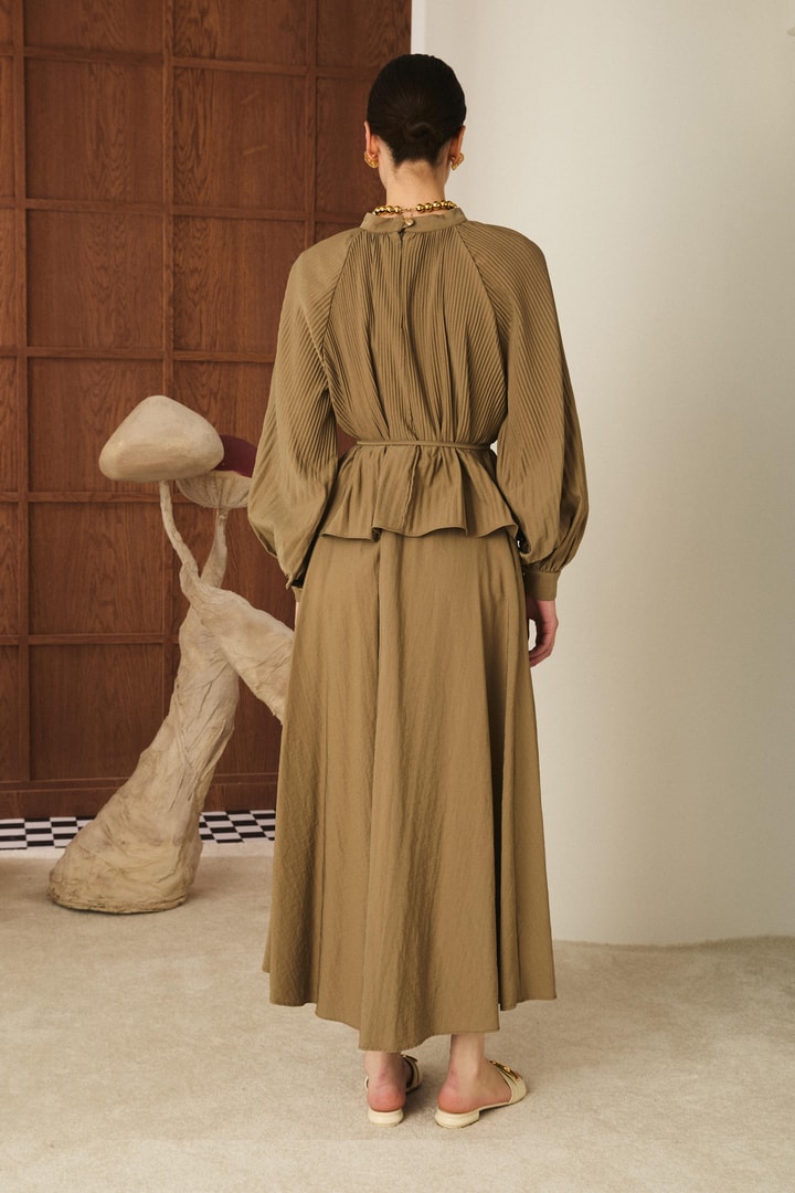 Bloom Dik Piliseli Etek Takım - Camel