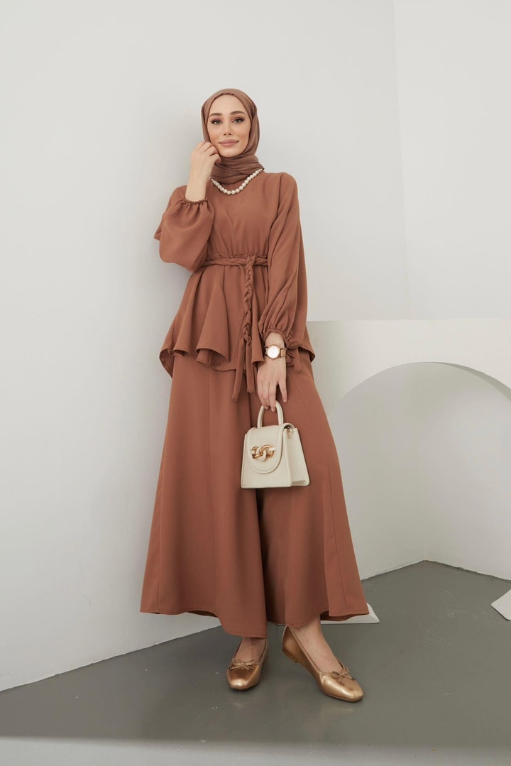 Boli Örgü Kemerli Takım - Camel