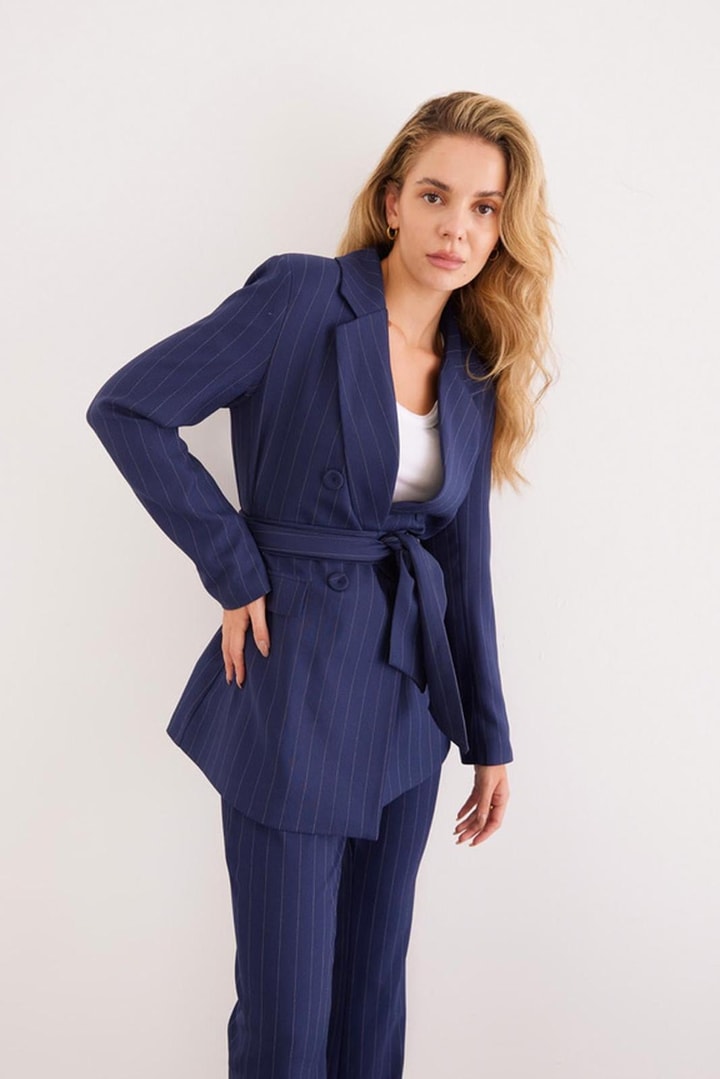 Brightt Business Çizgili Ceket Takım - Lacivert