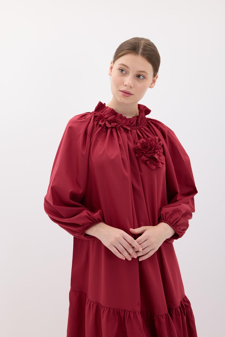 Butterfly Aksesuarlı Elbise - Bordo