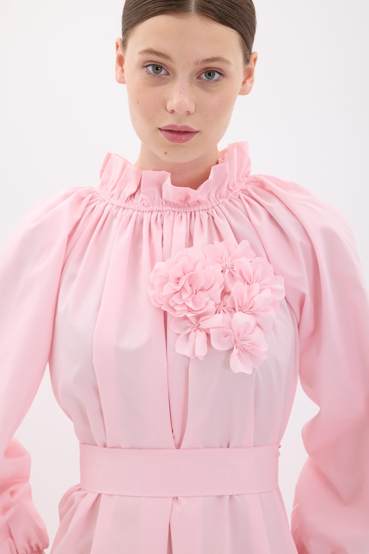 Butterfly Aksesuarlı Elbise - Pembe