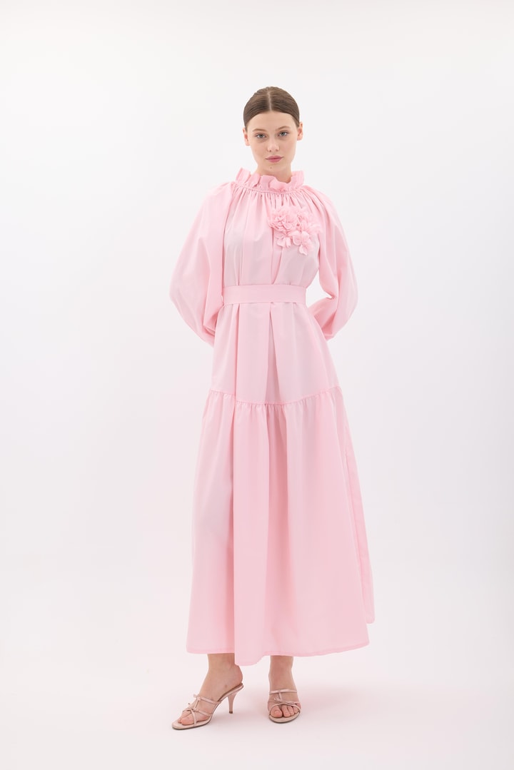 Butterfly Aksesuarlı Elbise - Pembe