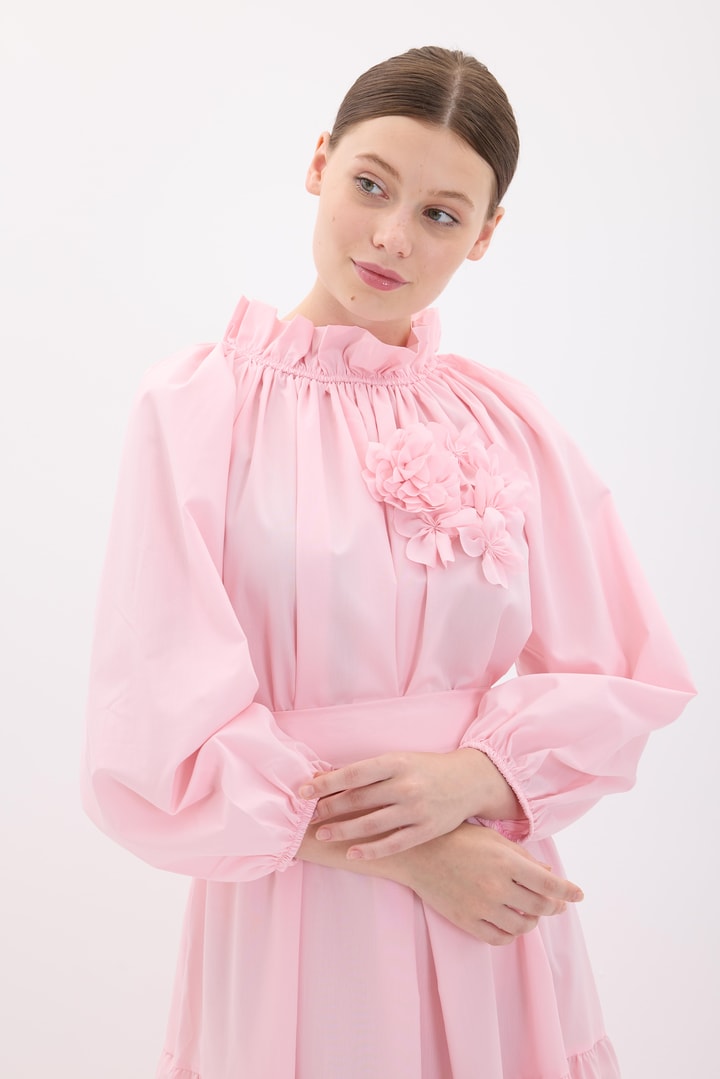Butterfly Aksesuarlı Elbise - Pembe