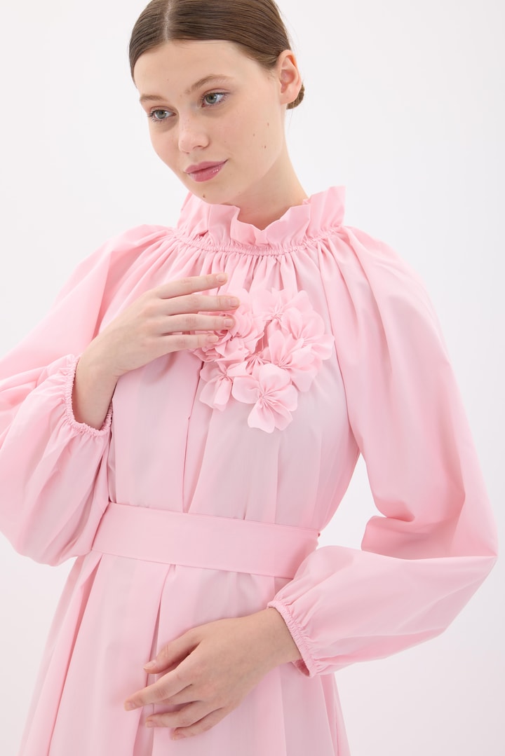 Butterfly Aksesuarlı Elbise - Pembe
