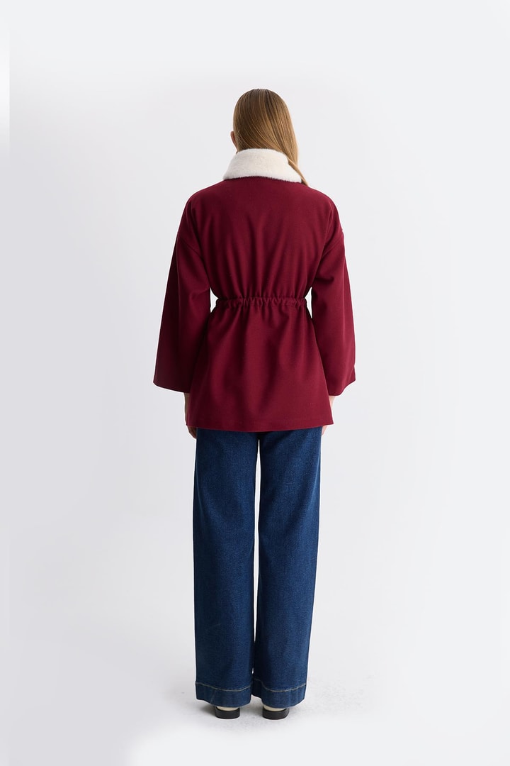 Cannes Peluş Detaylı Kaşe Mont - Bordo