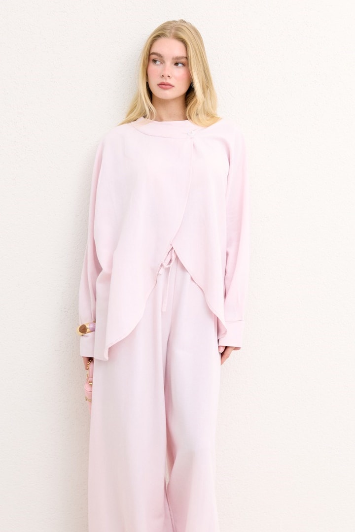 Çapraz Kapamalı Pantolon Takım - Pembe