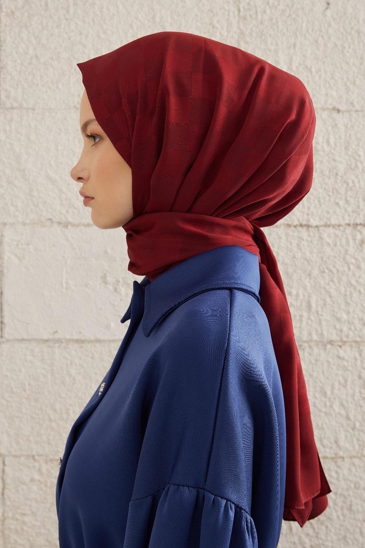 Capri Işıltılı Dama Şal - Bordo