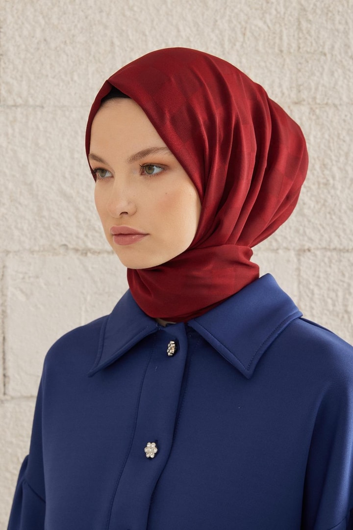 Capri Işıltılı Dama Şal - Bordo