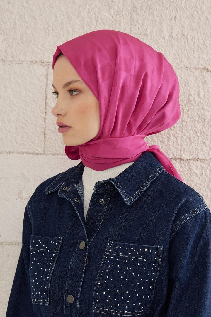 Capri Işıltılı Dama Şal - Fuşya