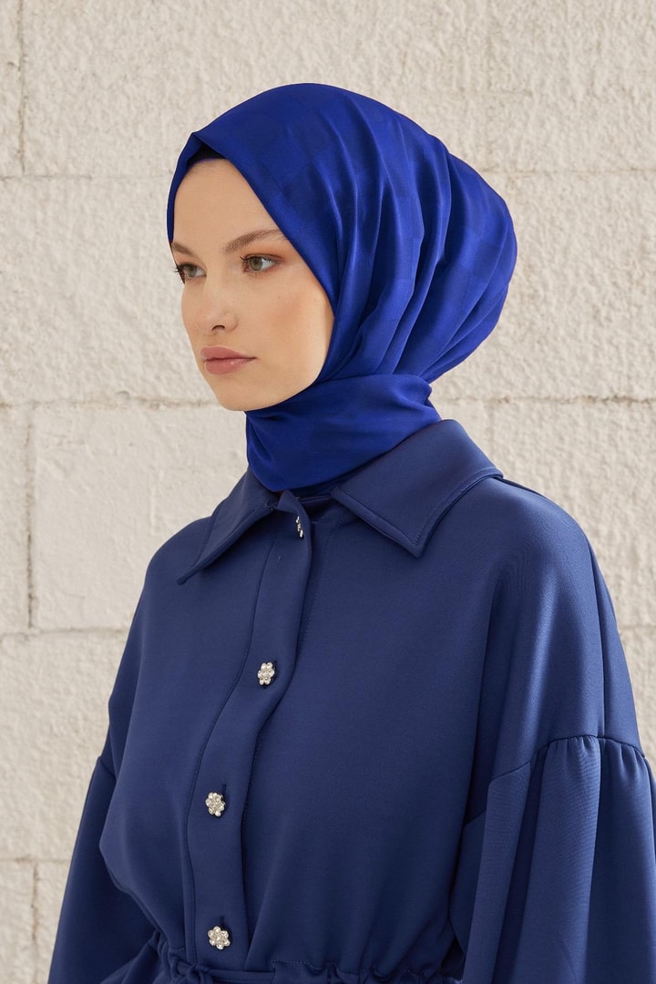 Capri Işıltılı Dama Şal - saks mavisi