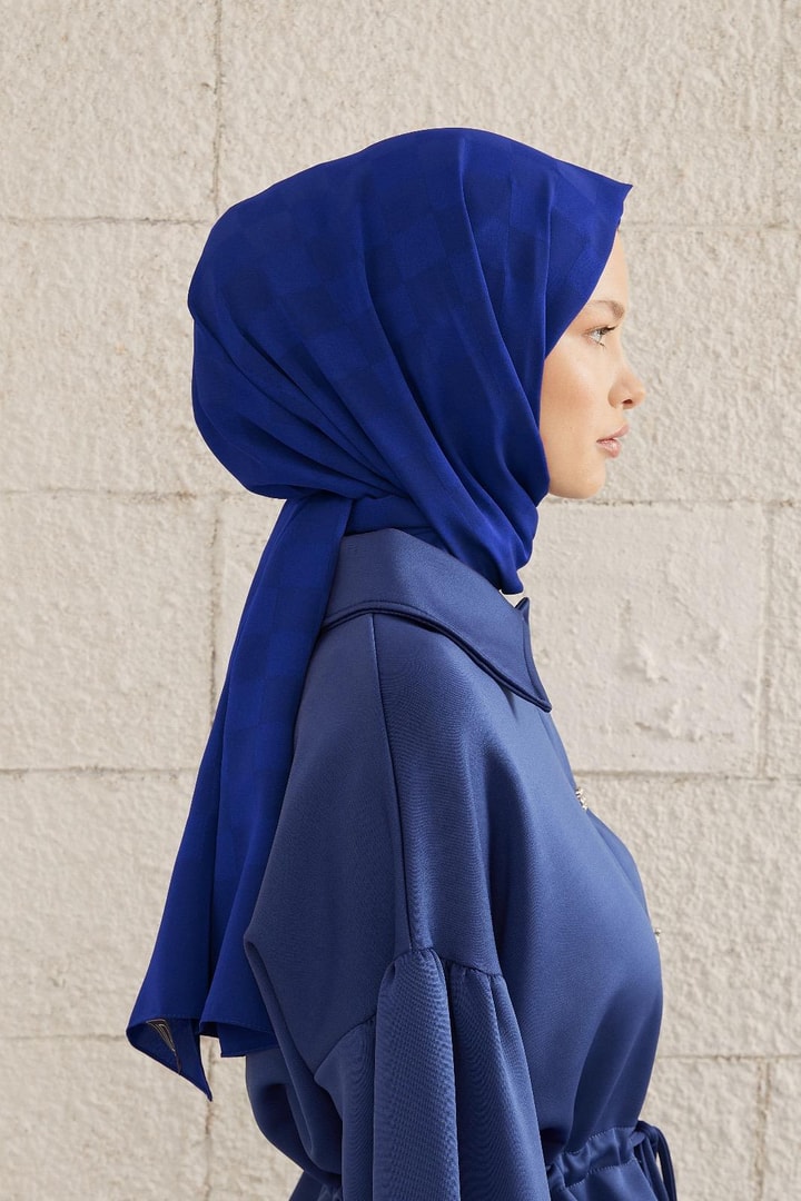 Capri Işıltılı Dama Şal - saks mavisi