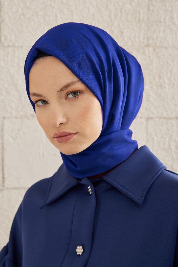 Capri Işıltılı Dama Şal - saks mavisi