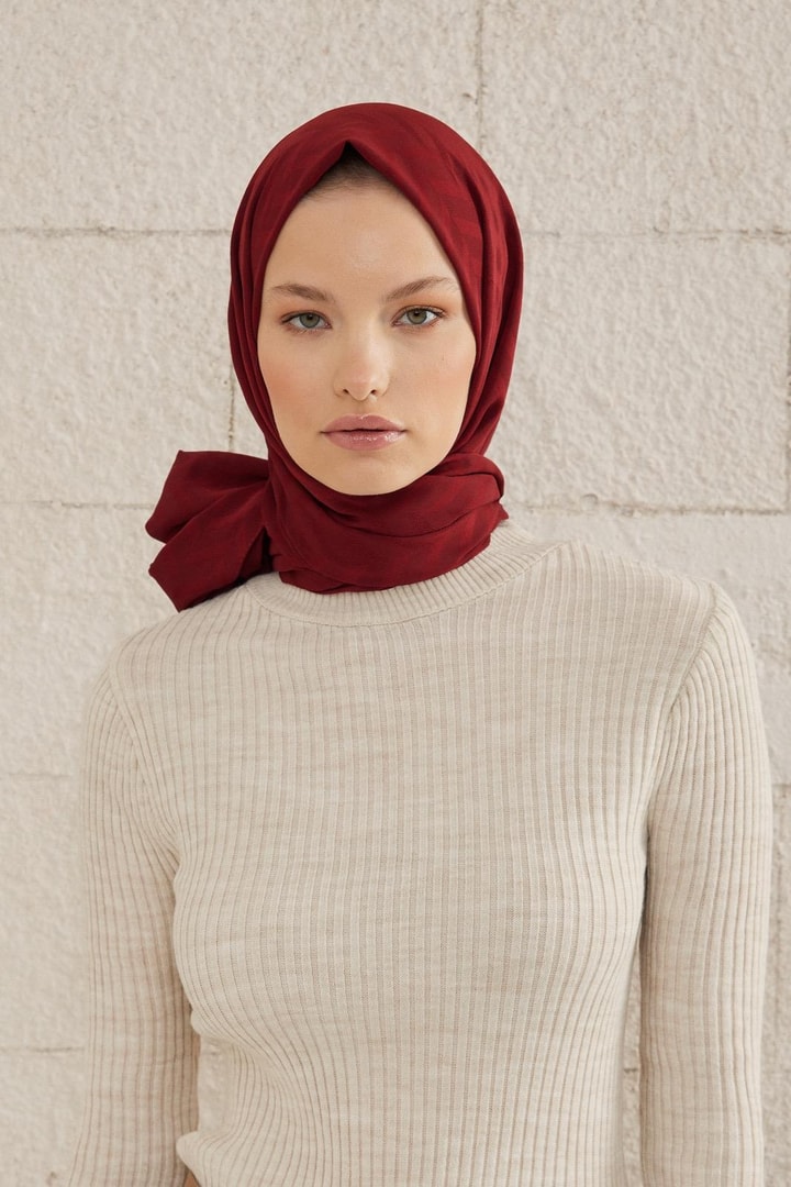 Capri Işıltılı Zikzak Şal - Bordo