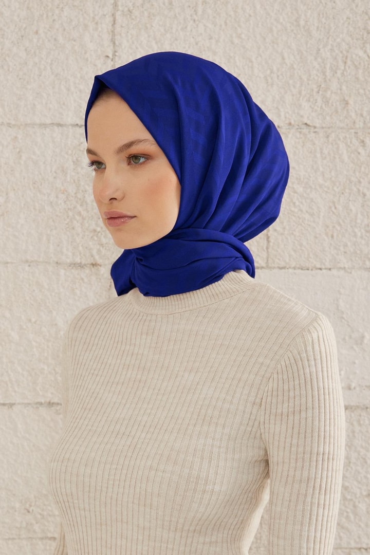 Capri Işıltılı Zikzak Şal - saks mavisi