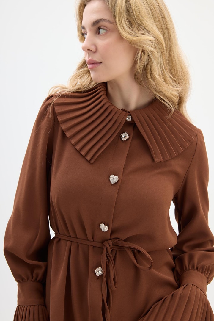 Carla Pilise Detaylı Krep Takım - Kahve