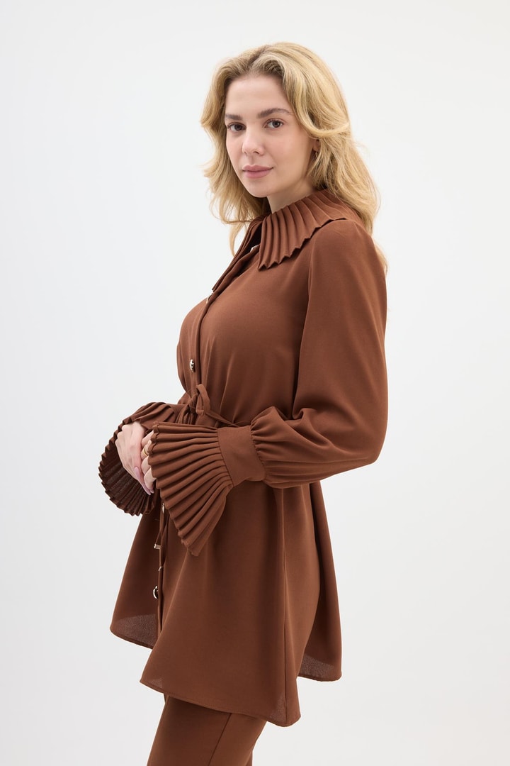 Carla Pilise Detaylı Krep Takım - Kahve