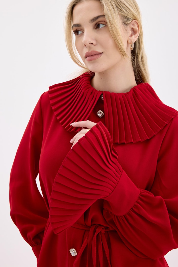 Carla Pilise Detaylı Krep Takım - Kırmızı