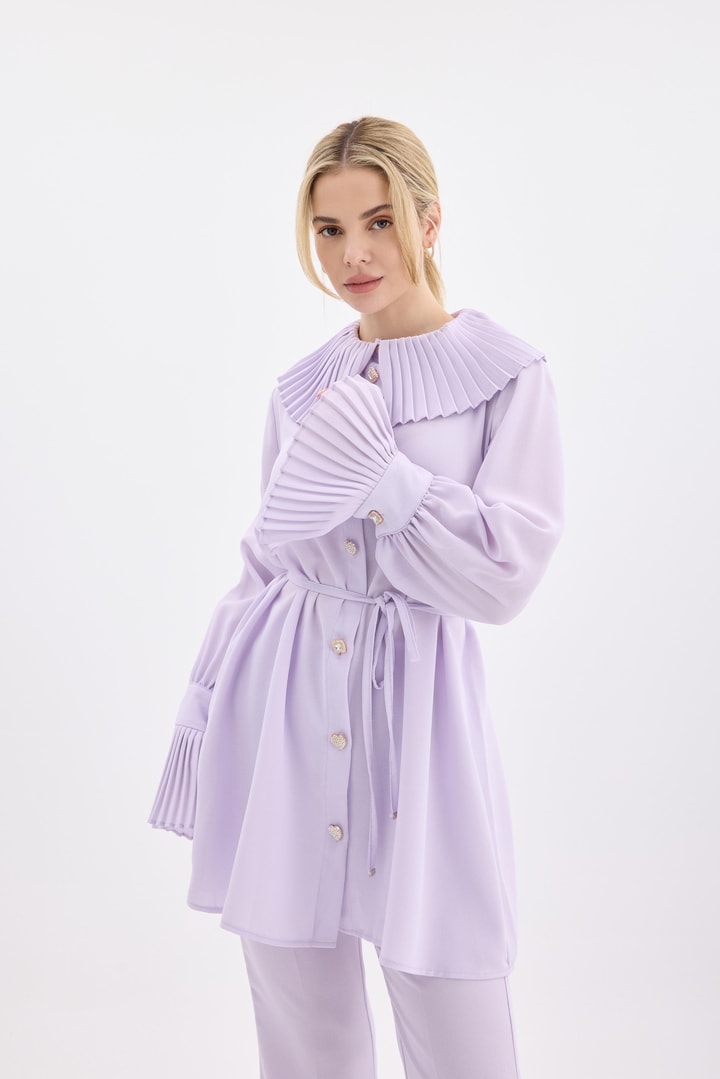 Carla Pilise Detaylı Krep Takım - Lila