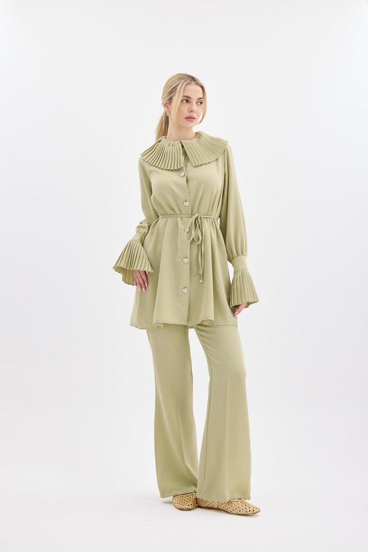 Carla Pilise Detaylı Krep Takım - Mint
