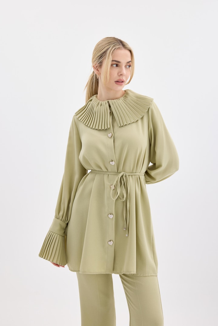 Carla Pilise Detaylı Krep Takım - Mint