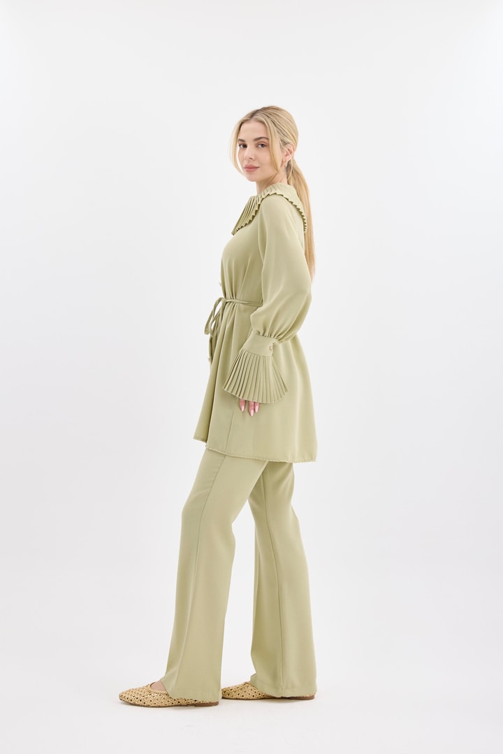 Carla Pilise Detaylı Krep Takım - Mint